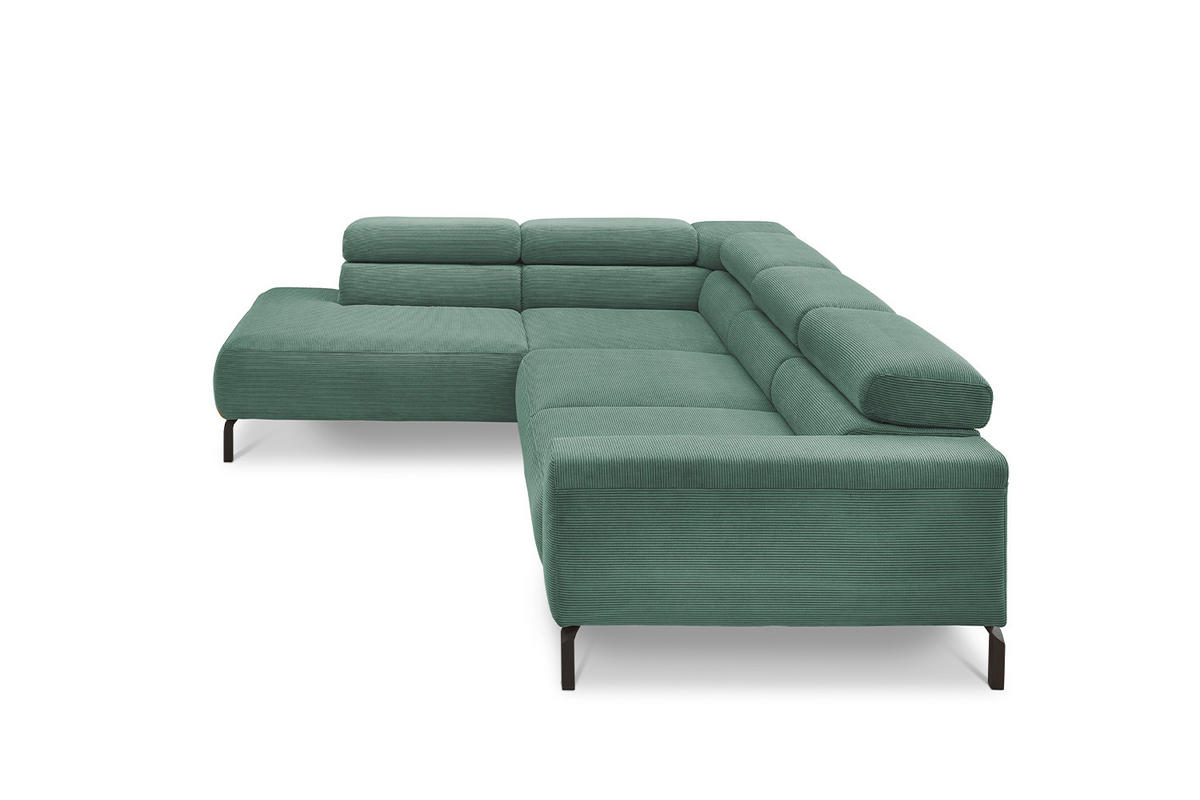 ECKSOFA MIT MOTORISCHEM SITZVORZUG DELIA Smaragdgrün Cord - Smaragdgrün/Schwarz, Textil/Metall (276/219cm) - KAWOLA