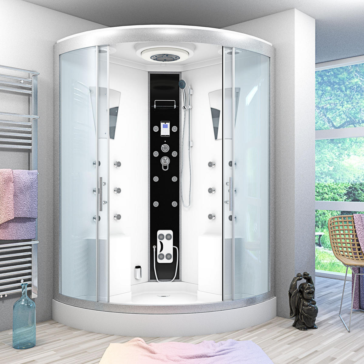 DAMPFDUSCHE Duschkabine D26-EH-EA 130x130 cm - Weiß, Glas/Kunststoff (130/130/220cm) - AcquaVapore by Sandra Jentho