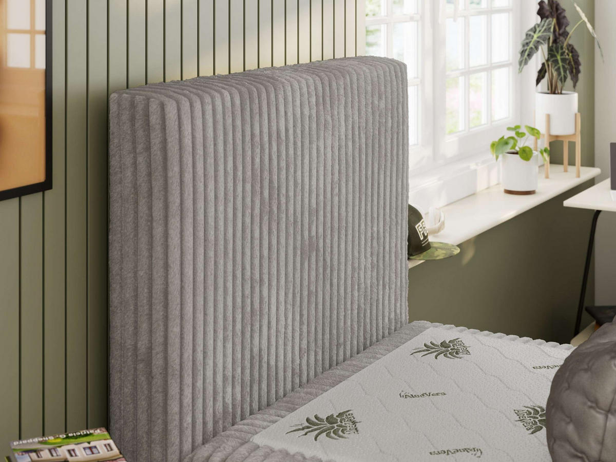 JUGENDBETT TILIO 90/200 - Hellgrau - H4 - Links Seite - Hellgrau, Textil (90/200cm) - MKS