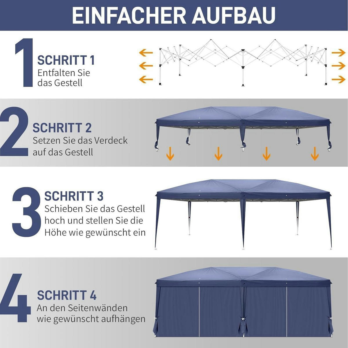 FALTPAVILLON 3 x 6 m Blau Wasserdicht UV-Schutz 50+ 420D Oxford mit 6 Seitenteilen - Blau, Textil (300/259/600cm)