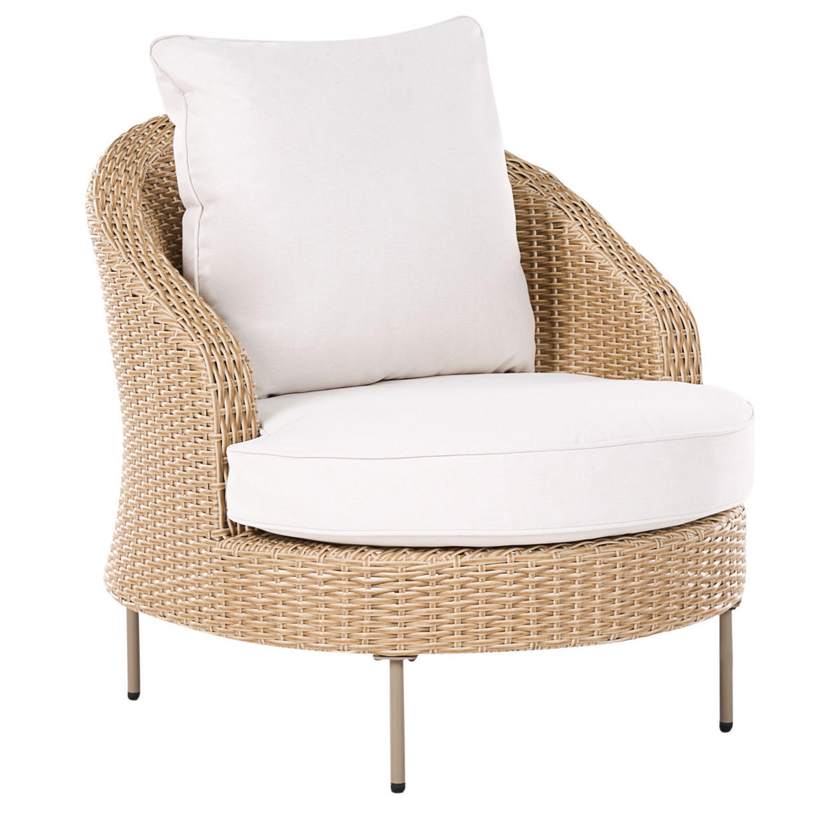 GARTENSESSEL mit Ottomane Polyrattan Beige Arcille - Beige, Kunststoff (80/80/93cm) - Beliani