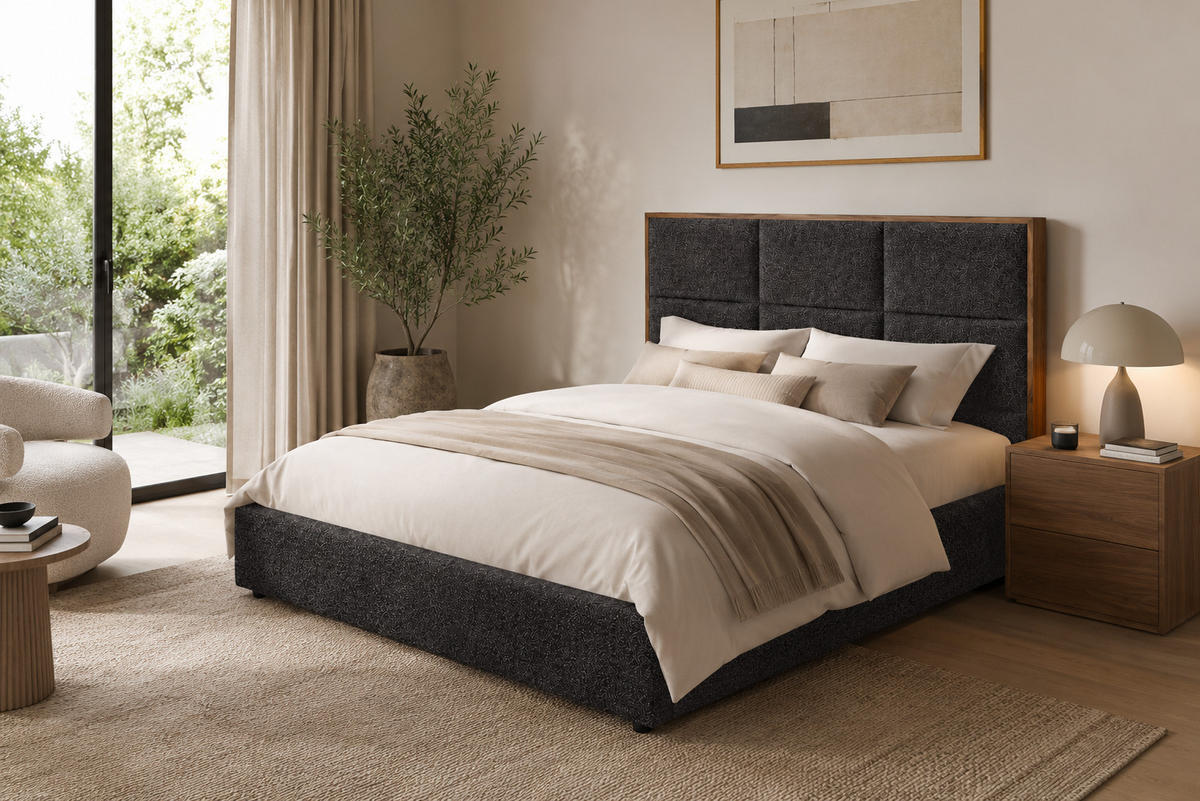 BOXSPRINGBETT LolyT 140x0 cm Pocket H4 24cm Gris Foncé - Dunkelgrau, Textil - KS Home Concept