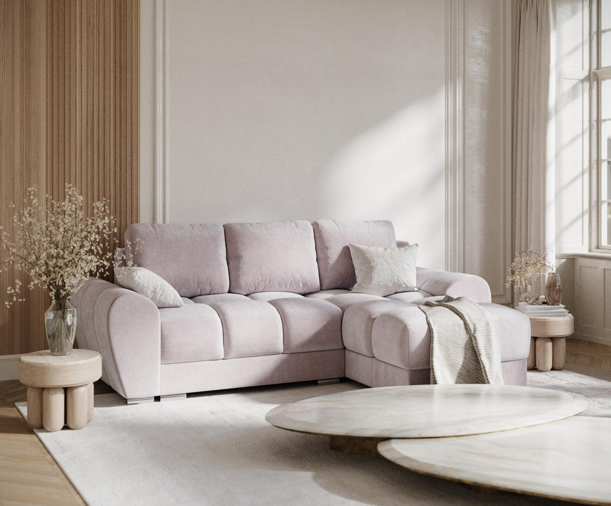 ECKSOFA MIT SCHLAFFUNKTION Peebles Lila Samtstoff - Chromfarben/Flieder, Holz/Holzwerkstoff (256/175cm) - Maison de Reve