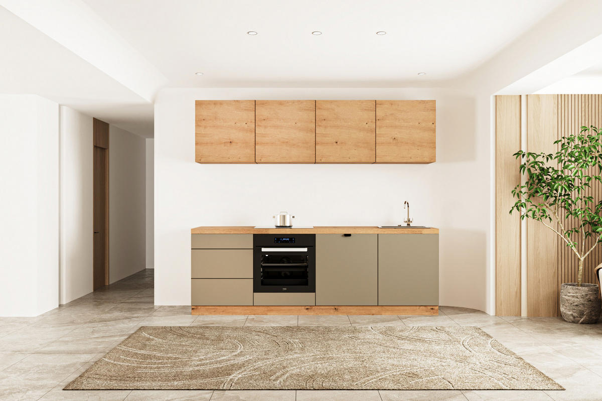 KÜCHENZEILE 240 cm - Langen KL28-M240 - in Beige/ Artisan Eiche - Beige/Eiche Artisan, Holz (240/212/52cm)