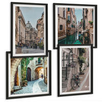 BILDER SET 4er Set - 50x50 cm & 40x60 cm Schwarzer Rahmen - Venezianische Straßen Wasserarchitektur - Schwarz, Kunststoff (50/50cm) - TULUP