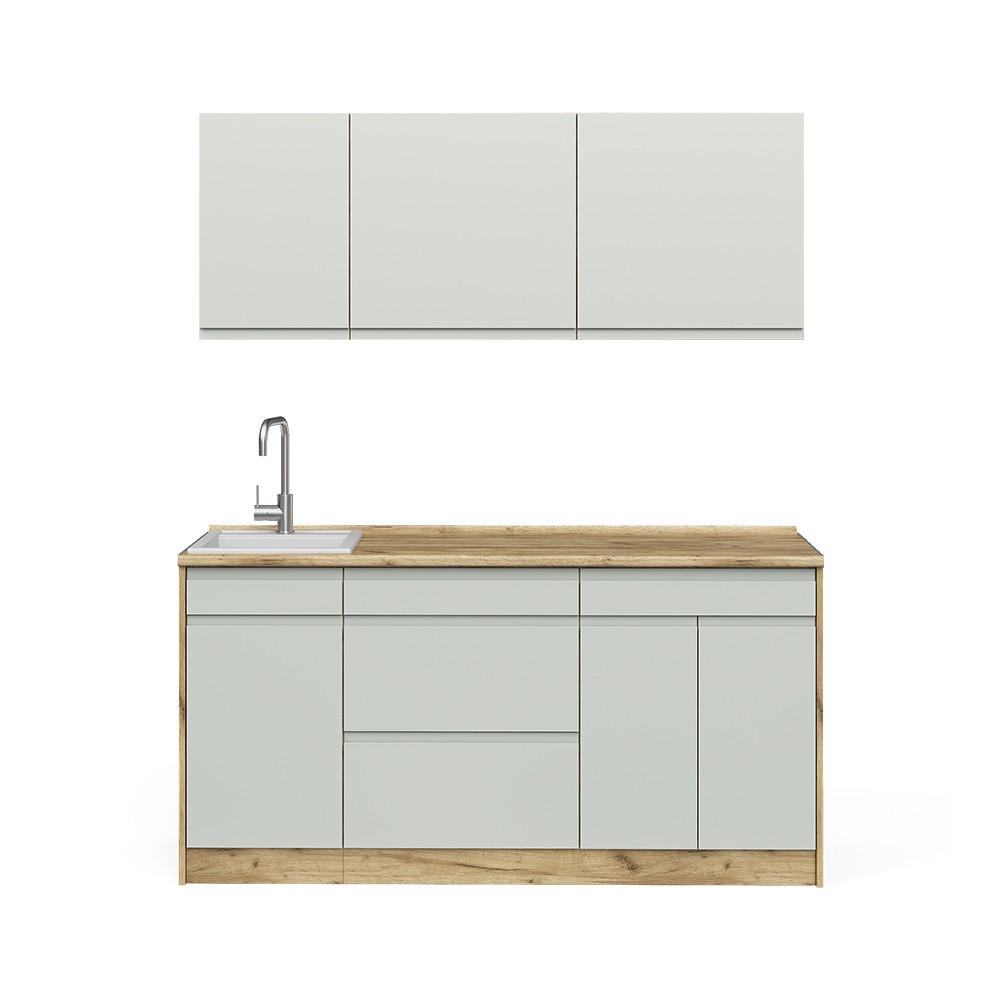 BUCĂTĂRIE SIMPLĂ R-Line, Verde pastel/Stejar auriu, 160 cm blat de lucru Alb