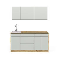 SINGLEKÜCHE R-Line, Pastellgrün/Goldkraft Eiche, 160 cm Arbeitsplatte Weiß - Eichefarben/Pastellgrün, Holzwerkstoff (160/81.6/60cm) - Vicco