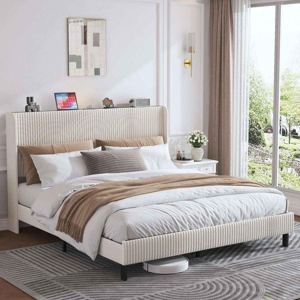 POLSTERBETT 180x200 cm Stoff Kopfteil - Beige, Textil (180/200cm) - LEBENLANG