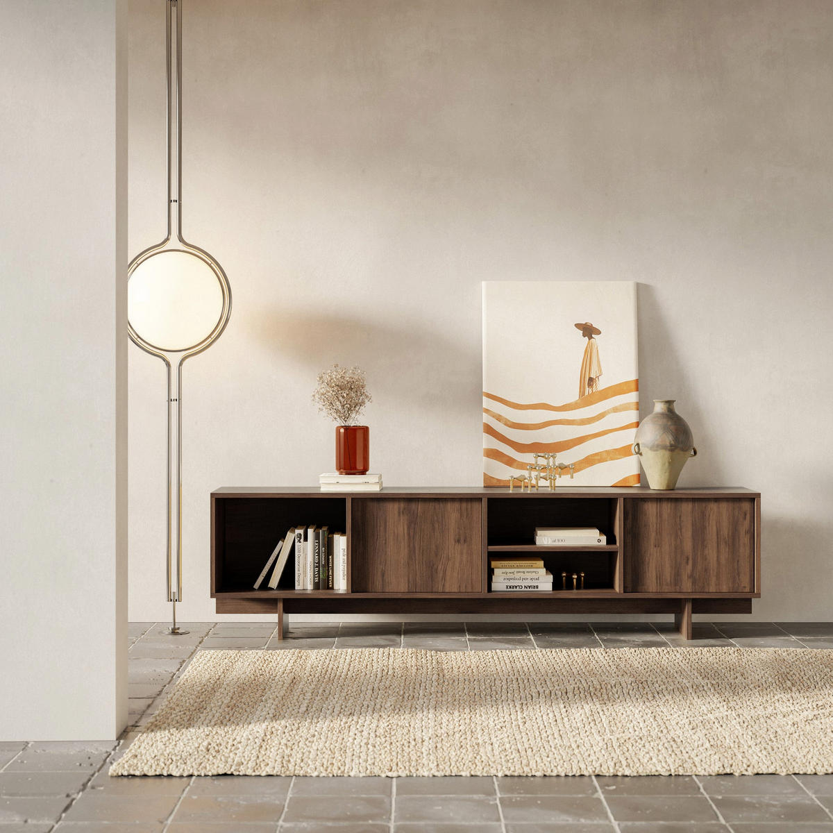 TV-STOLEK Sanva Ořech warmia 200 cm - tmavě hnědá, kompozitní dřevo (200/55/35cm) - Selsey