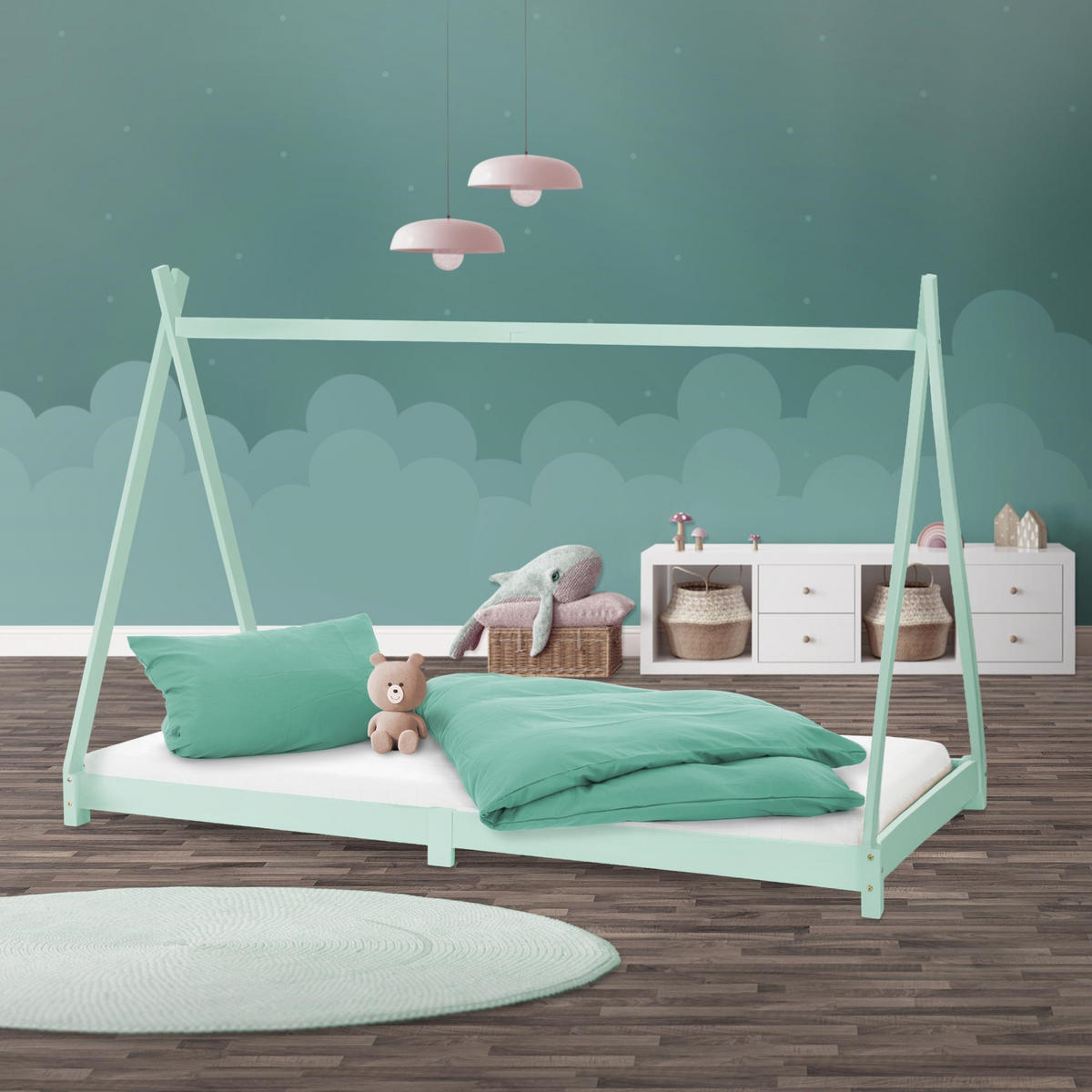 KINDERBETT Tipi 90x200 cm Mint - Grün, Holz (90/200cm) - ML-DESIGN