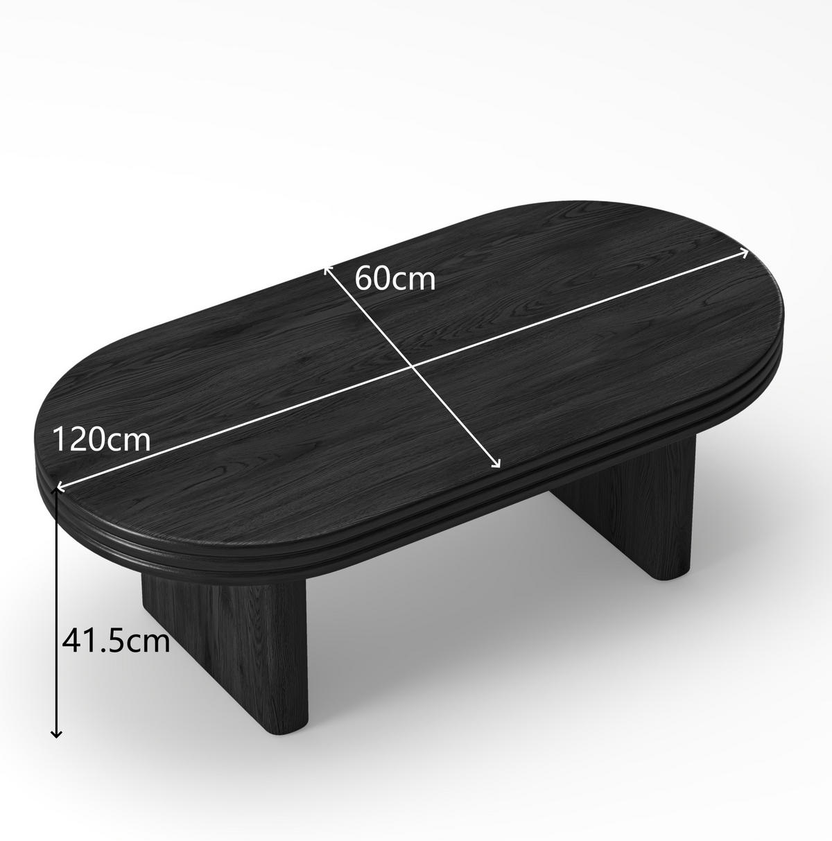 COUCHTISCH aus MDF mit Massivholzfurnier 120x60x41,5 cm Schwarz oval, vielseitig und pflegeleicht - Schwarz, Holzwerkstoff (120/60/41.5cm) - Modfu