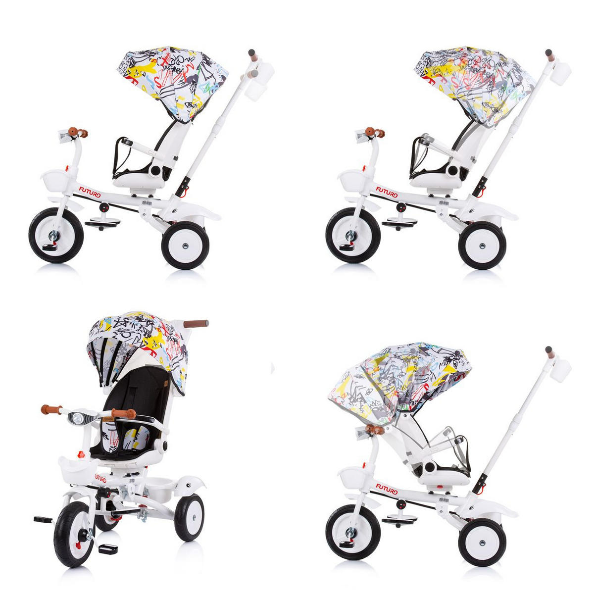 DREIRAD Futuro 2 in 1 faltbar bunt Becherhalter, Musik, Licht, Gummiräder - Multicolor, Metall (90/50/95cm) - Chipolino