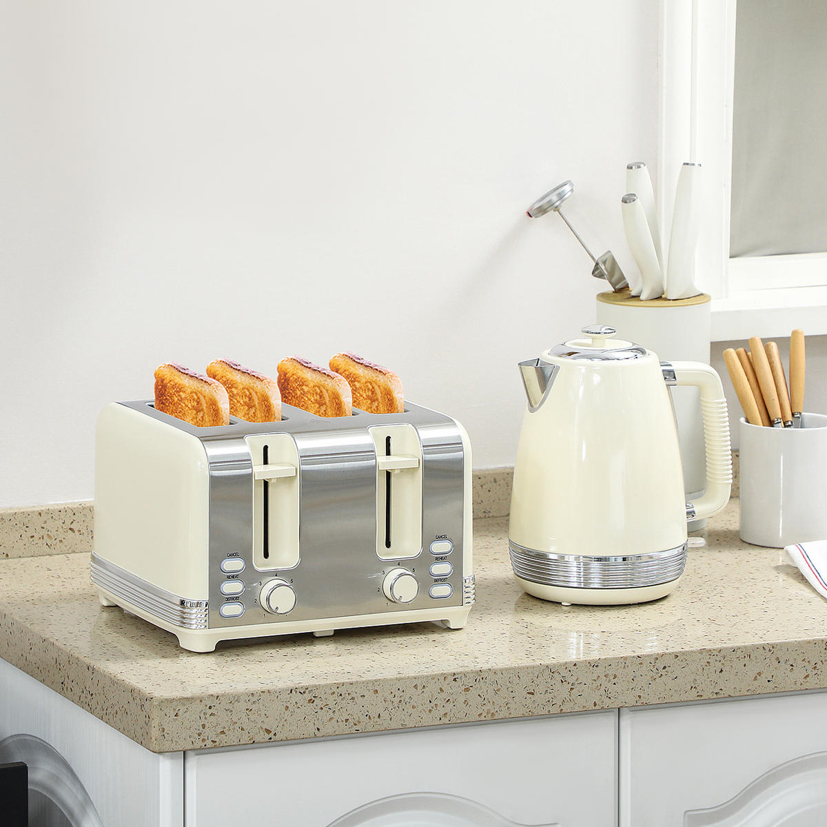 TOASTER mit Wasserkocher DE-07917 Cremeweiß - Creme, Metall (16.5/25.2/21.1cm) - ComfortXL