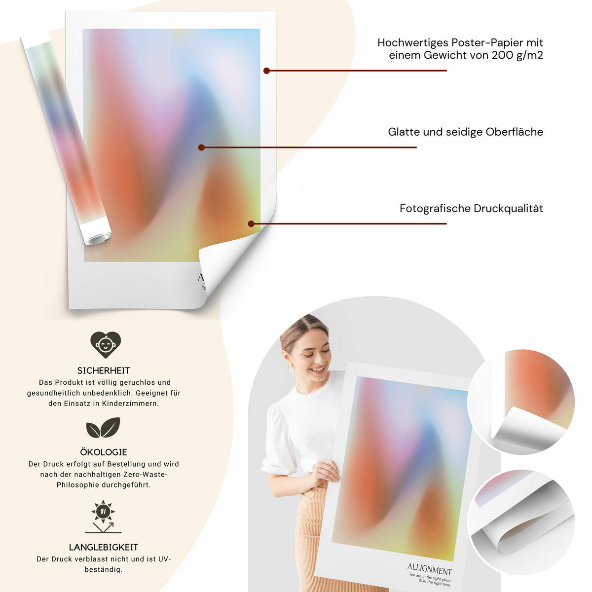 POSTER SET Aura Affirmationen Zitate Intuition Schutz 4x Poster A4 21x30cm - Multicolor, Papier (21/30/30cm) - Muralo