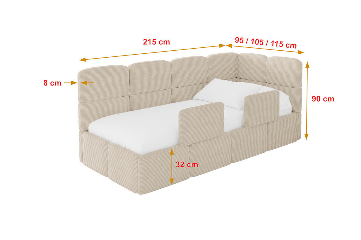 EINZELLBETT Jugendbett mit Bettkasten, Links - KIVY 80x200 Beige - Beige, Holzwerkstoff/Textil (80/200cm) - ALTDECOR