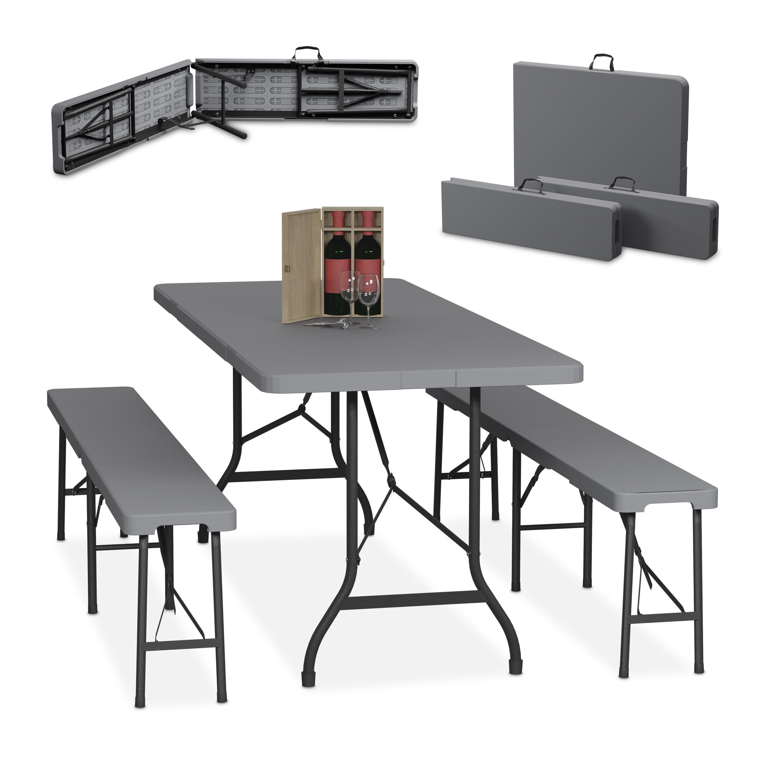 BIERZELTGARNITUR 3-tlg. - Grau, Kunststoff/Metall - Relaxdays