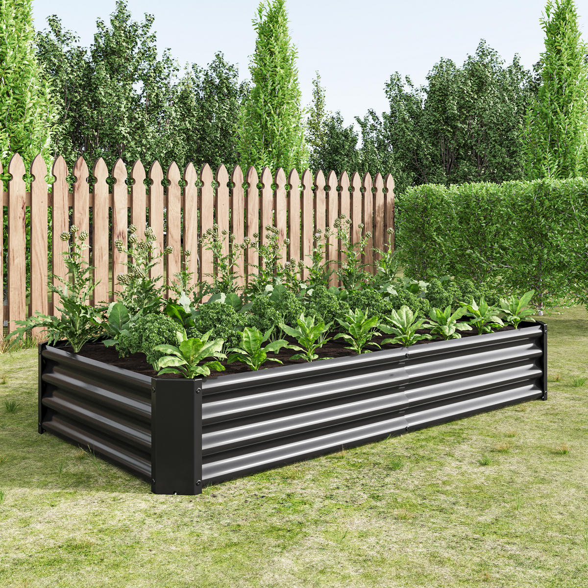 HOCHBEET 180/90/30 cm Schwarz (ohne Boden) - Schwarz, Metall (90/30/180cm) - Oxeza