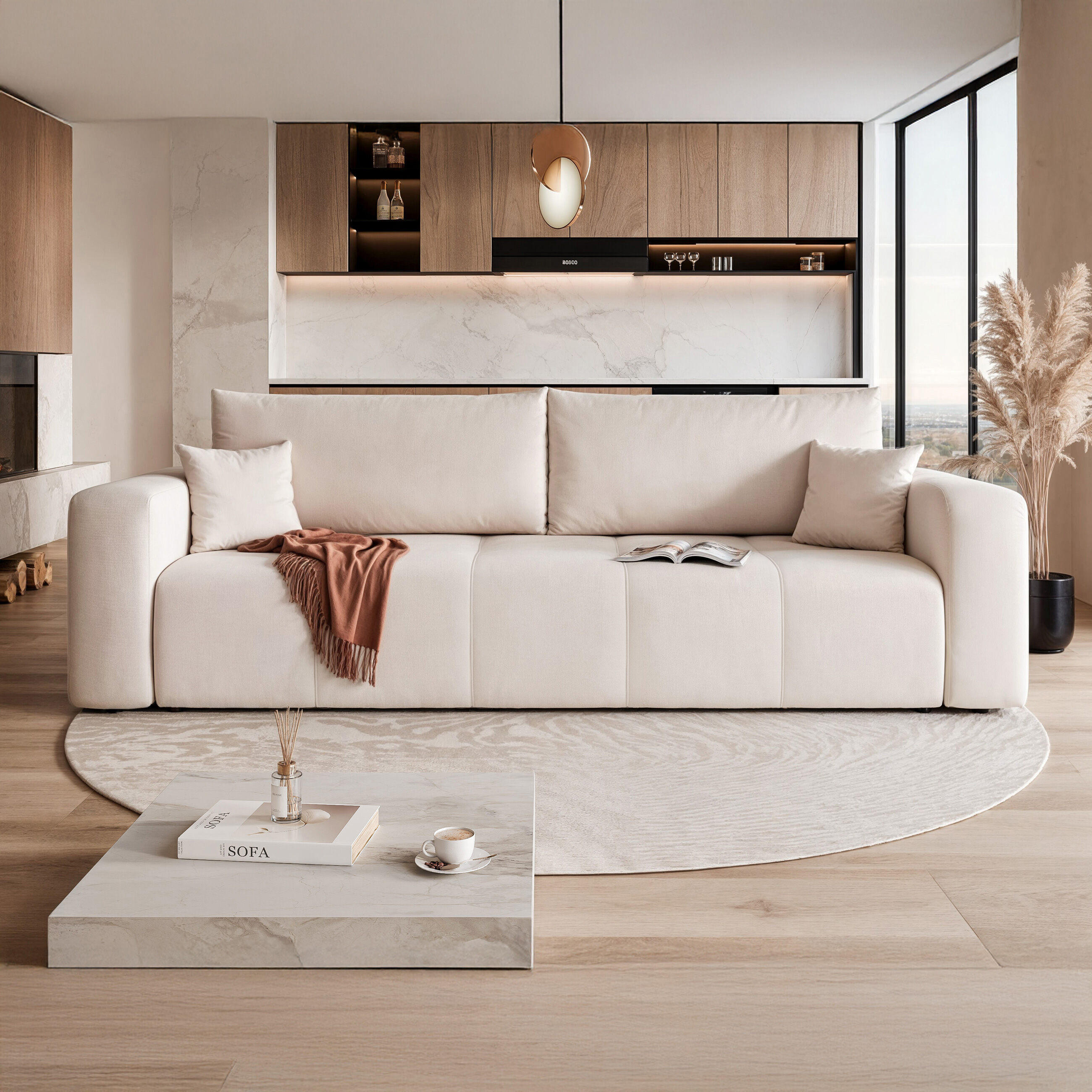 SCHLAFSOFA Velours mit Bettkasten und Schlaffunktion - Creme, Holzwerkstoff/Textil (246/79/93cm) - Idohome