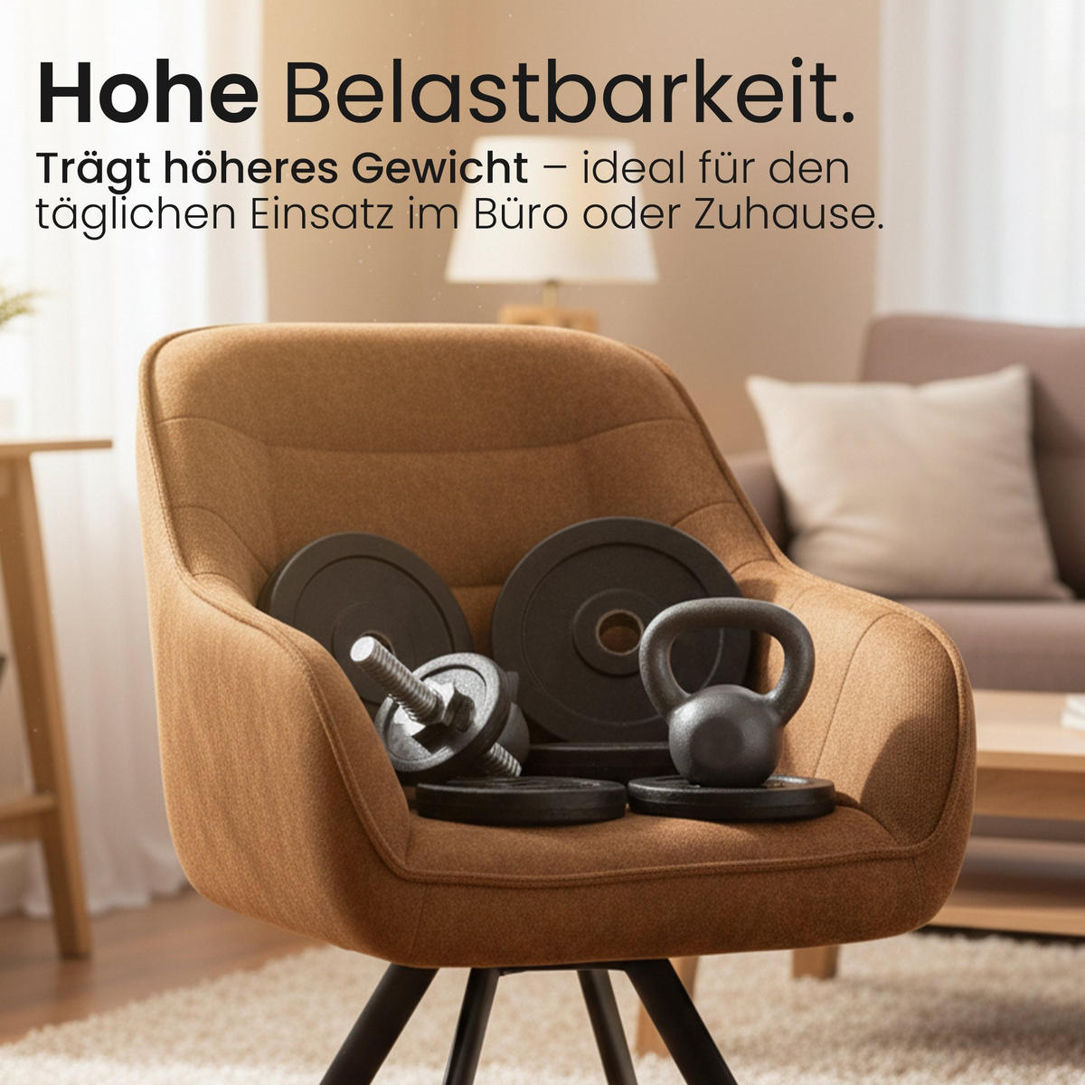 ESSZIMMERSTUHL Lederlook Hellbraun - Hellbraun/Schwarz, Textil/Metall (57/89/64cm) - CLP