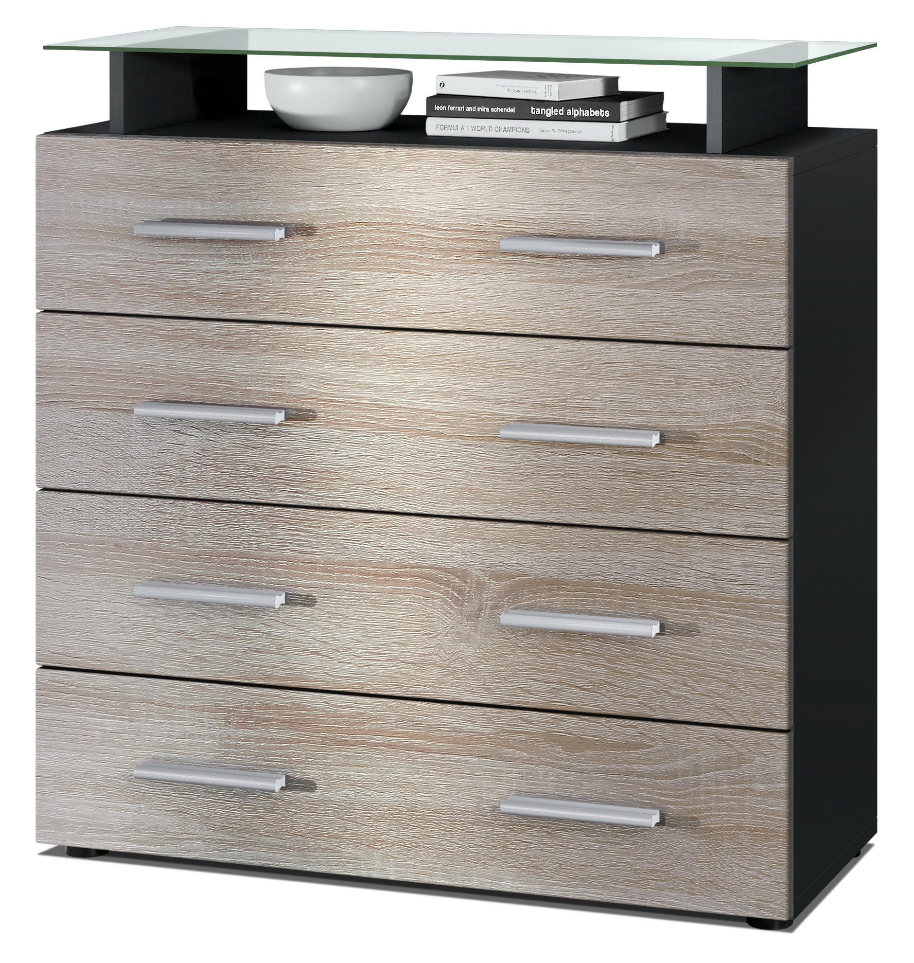 KOMMODE Pavos Eiche sägerau - Eiche San Remo, Holzwerkstoff (76/81/35cm) - Vladon