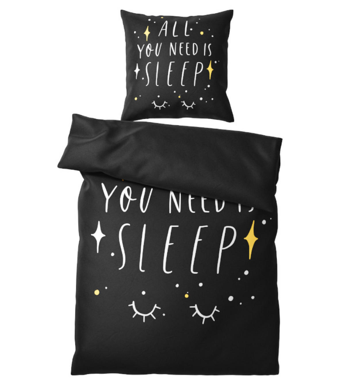 BETTWÄSCHE 2-teilig All You Need is Sleep - Schwarz, Naturmaterialien (135/200cm) - Sanilo
