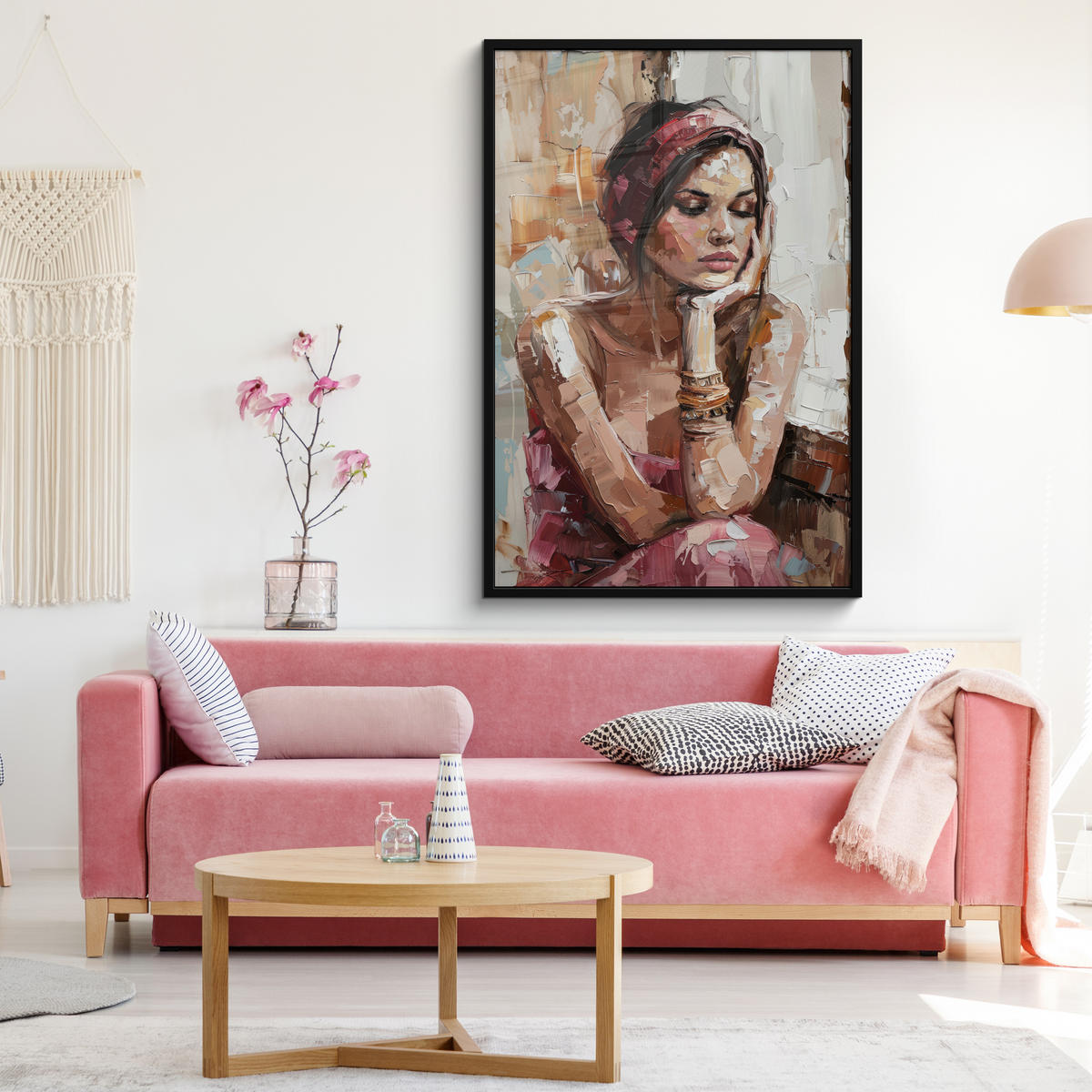 GERAHMTES BILD Frau - Lackierung - Porträt - Modern 80x120 cm - Altrosa, Papier (80/120cm) - MuchoWow