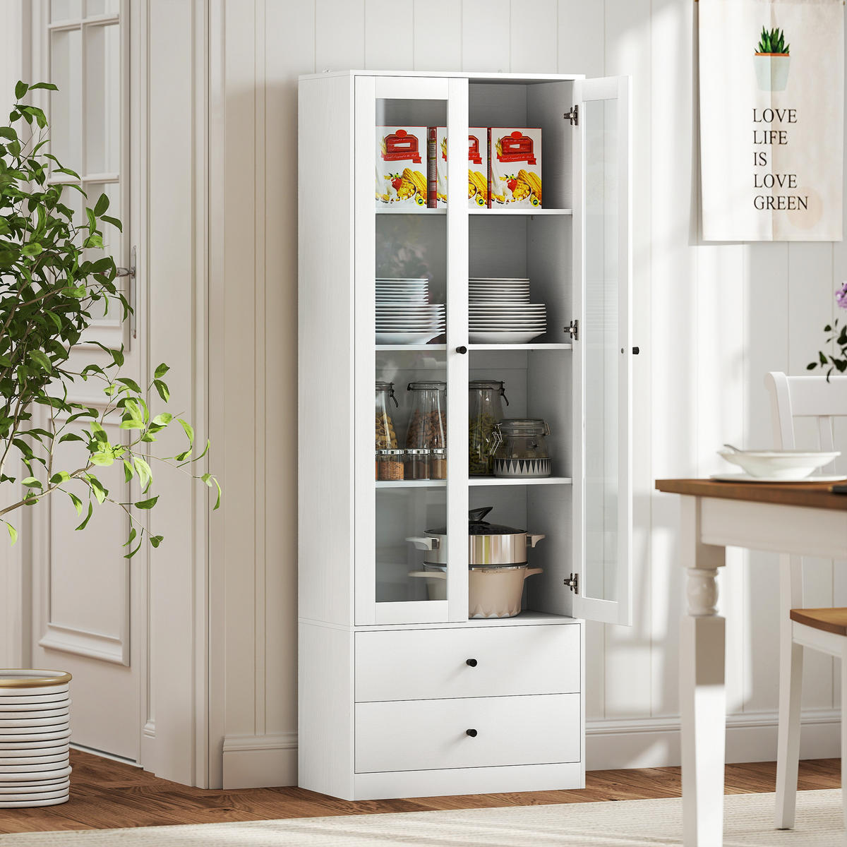 HIGHBOARD DE-11171 2 Schubladen Weiß - Weiß, Holzwerkstoff (30/164/59cm) - ComfortXL