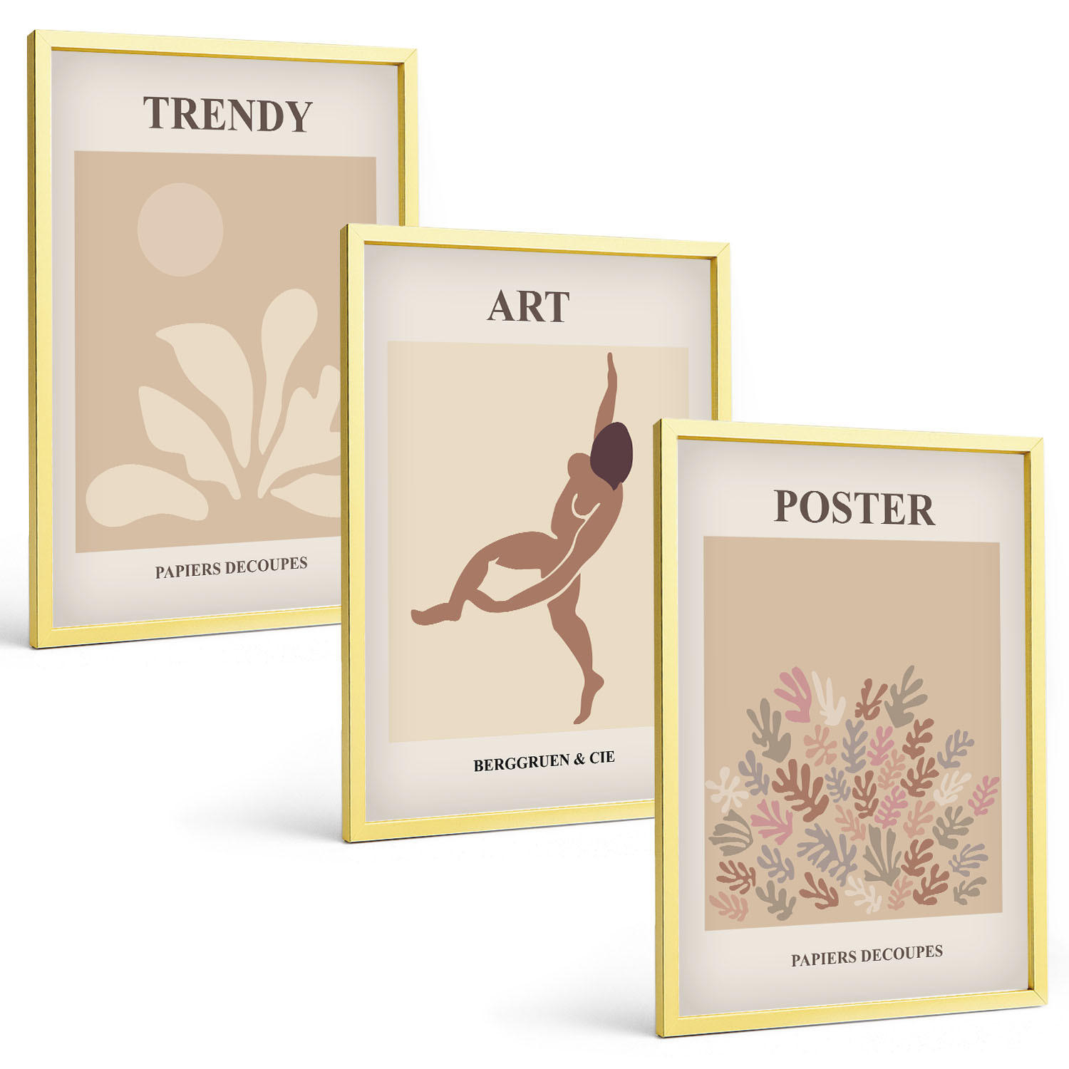 BILDER SET 3er Set - 40x60 cm Goldrahmen - Matisses abstrakte Formen - Goldfarben, Kunststoff (40/60cm) - TULUP