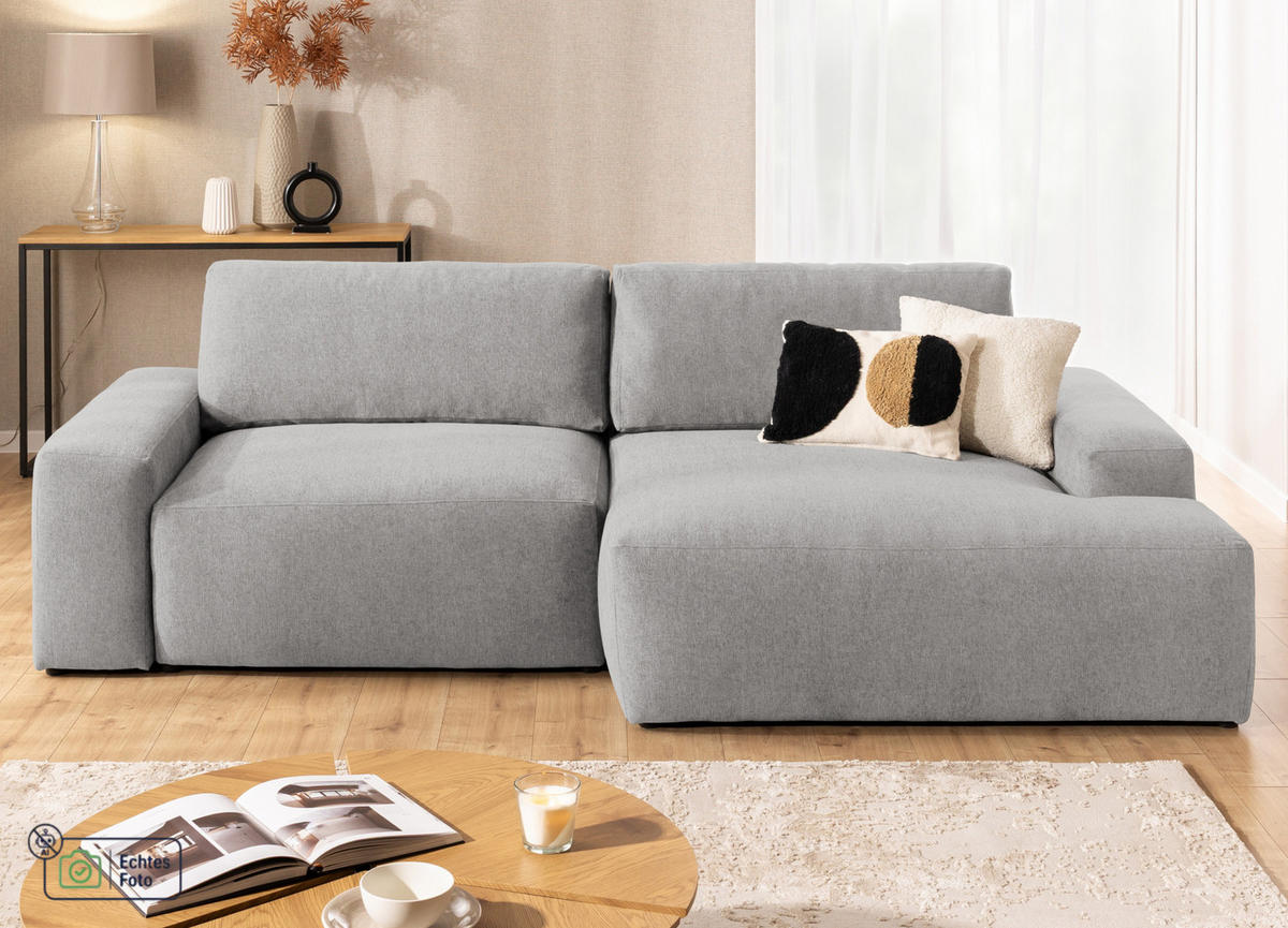 ECKSOFA Lennon aus Hellgrau Strukturstoff mit Schlaffunktion und Bettkasten - Hellgrau/Schwarz, Holz/Kunststoff (264/137cm) - S-Style