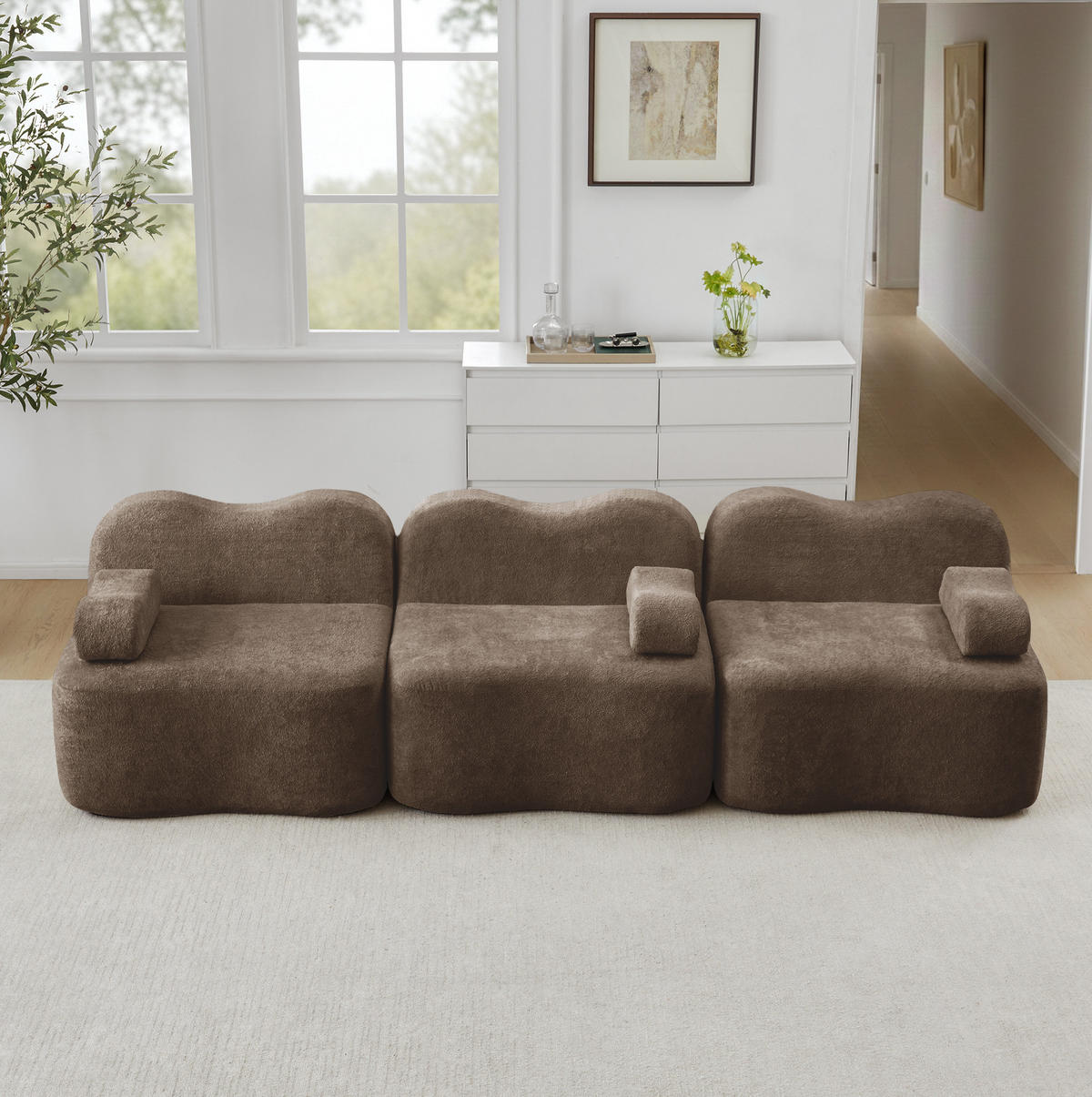 SOFA modular mit tiefer Sitzfläche Samt Braun - Braun, Holzwerkstoff (98/70/288cm) - Meubliv