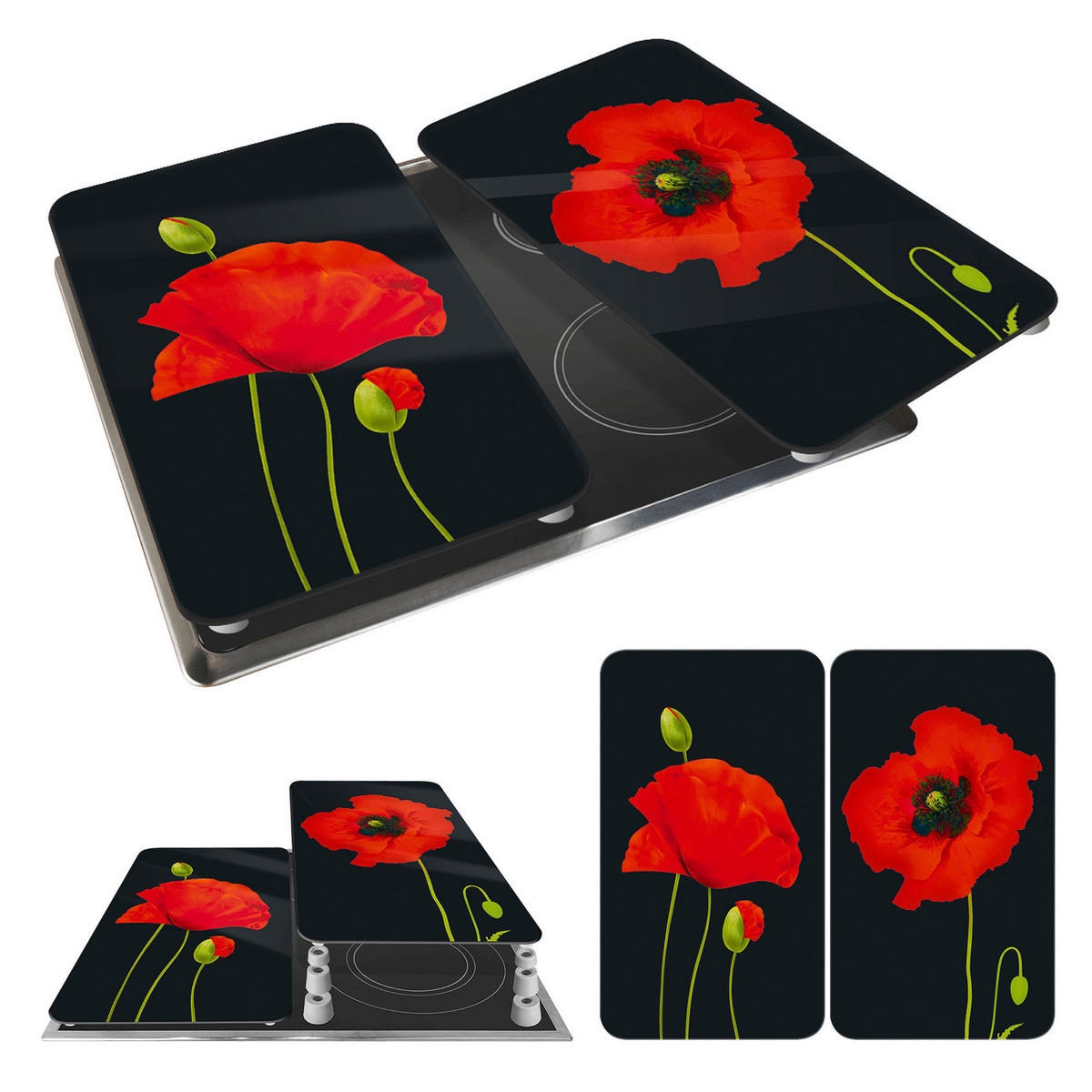 GLASSCHUTZPLATTEN für Herd - 2 Stück Maki - Schwarz, Glas (30/4.5/52cm) - Maximex