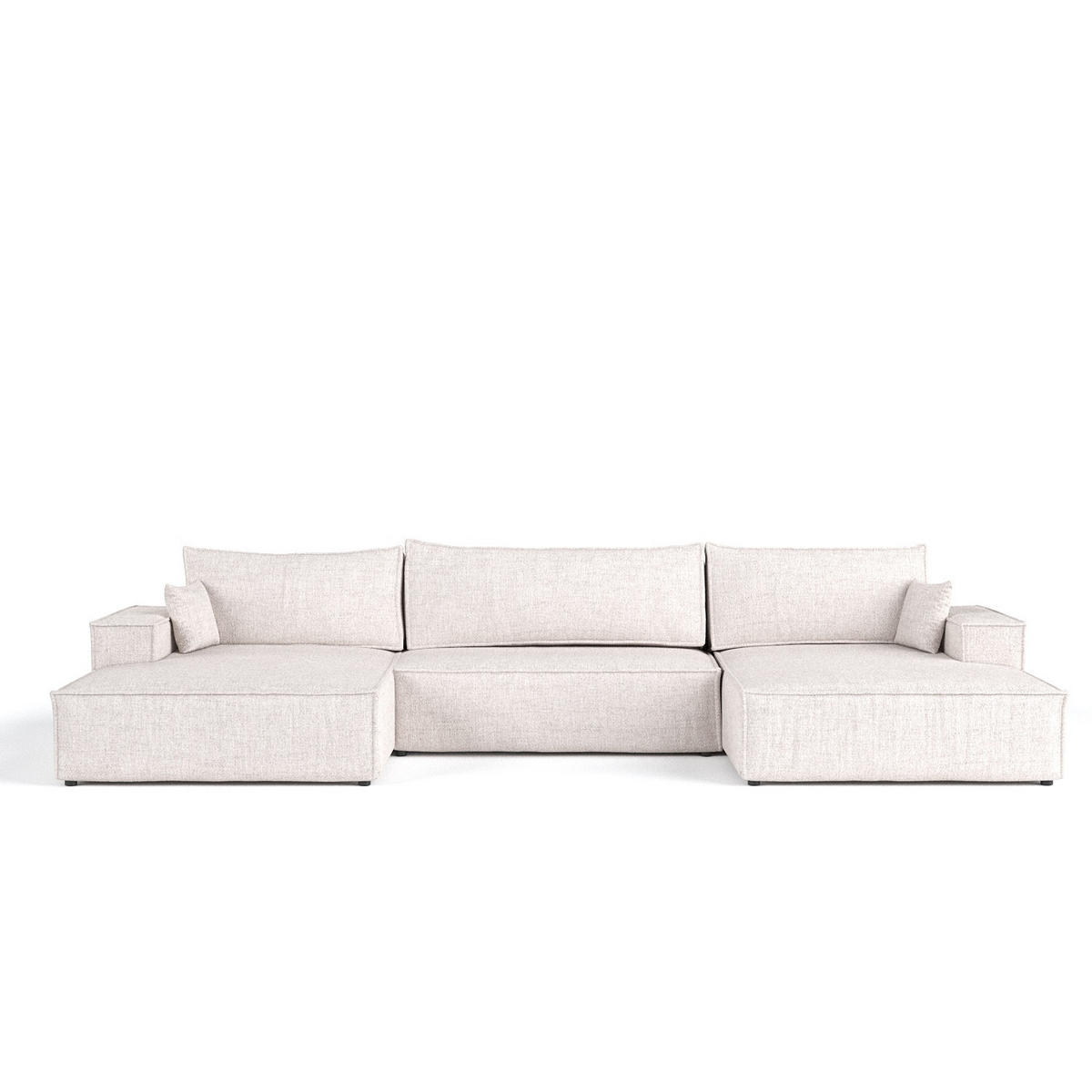 WOHNLANDSCHAFT NUBO mit Schlaffunktion Creme im Neve Stoff - Sandfarben/Schwarz, Holz/Holzwerkstoff (398/70/148cm) - AltaBeds