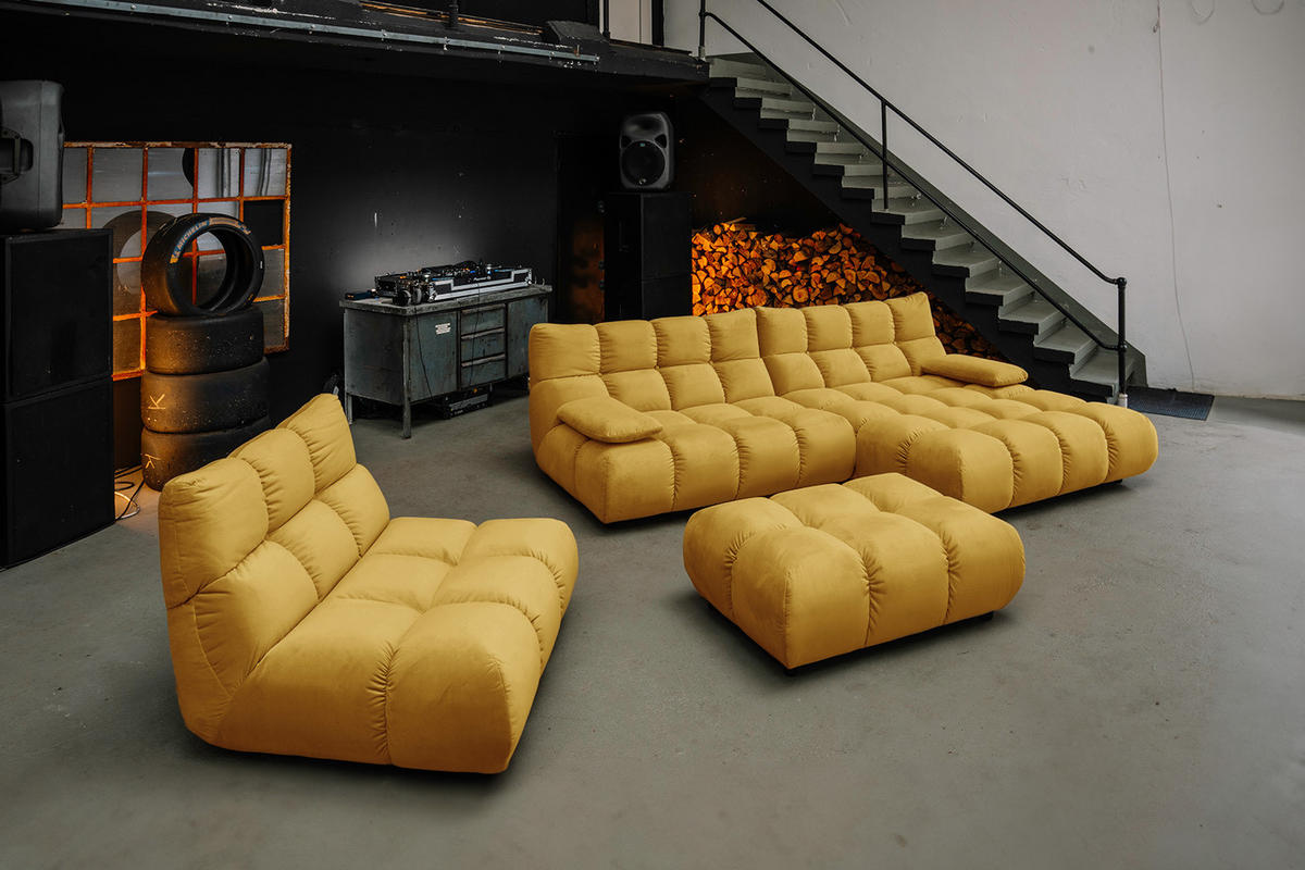 SITZGRUPPE VIVIEN 3ER SET Gelb Velvet (1er-Set) - Currygelb/Gelb, Kunststoff/Textil (359/85/510cm) - KAWOLA