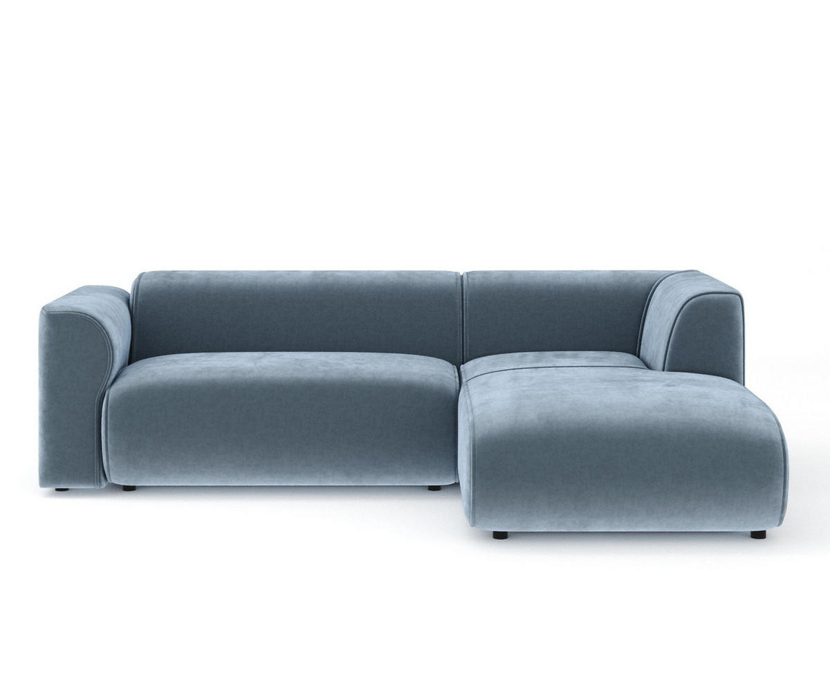ECKSOFA Melani Blau Samtstoff - Rechts Seite - Blau/Schwarz, Holz/Holzwerkstoff (162/256cm) - Maison de Reve