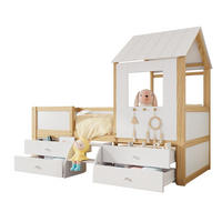 HAUSBETT 90/200 cm Weiß+Natur mit Dach und Fenster aus Kiefer und MDF - Weiß, Holzwerkstoff (90/200cm) - OKWISH