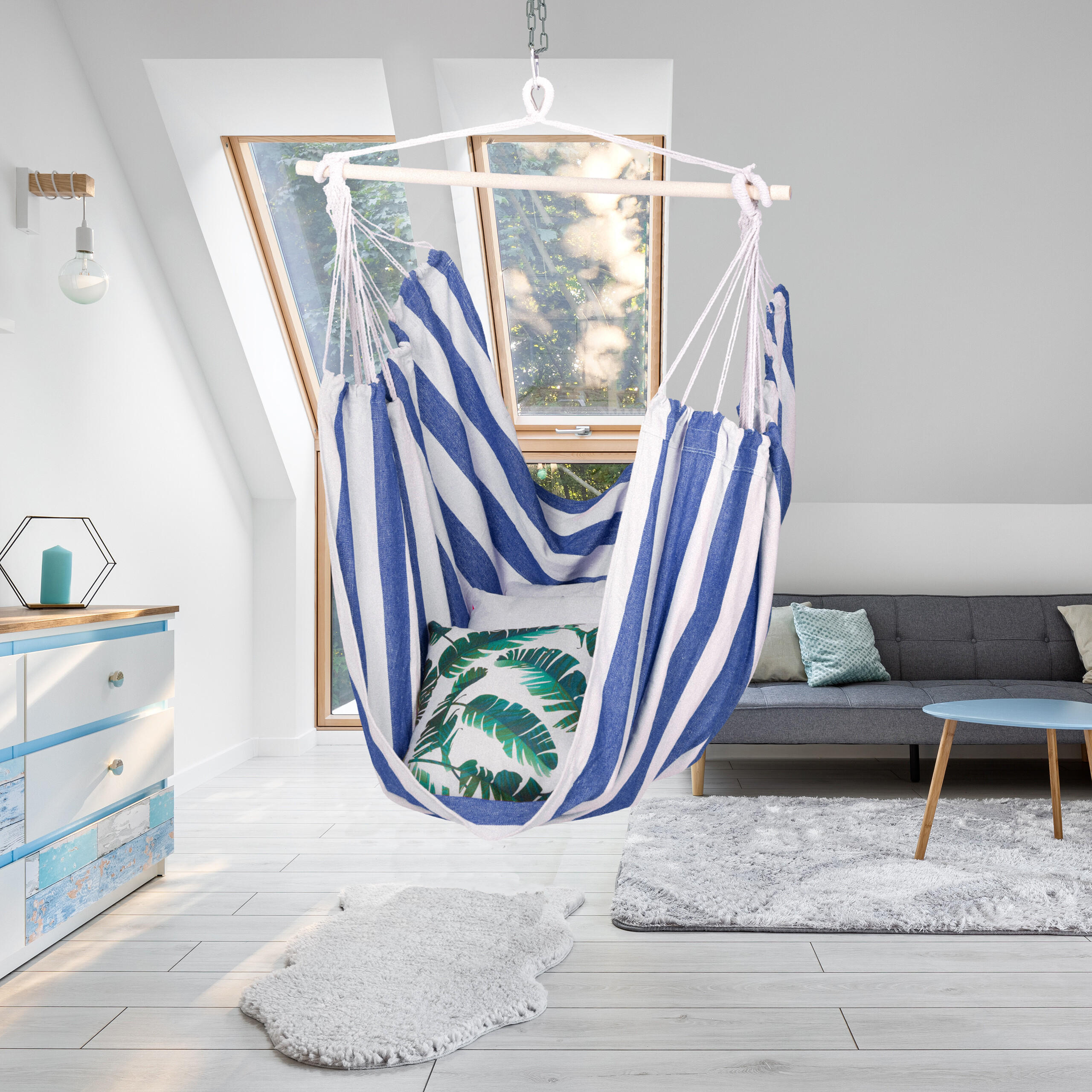 HÄNGESESSEL - Blau, Holz/Textil (100/150/40cm) - Relaxdays