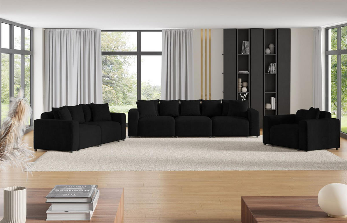 SESSEL Megan In Poso - Schwarz, Holzwerkstoff/Textil (145/75/98cm) - Fun Möbel