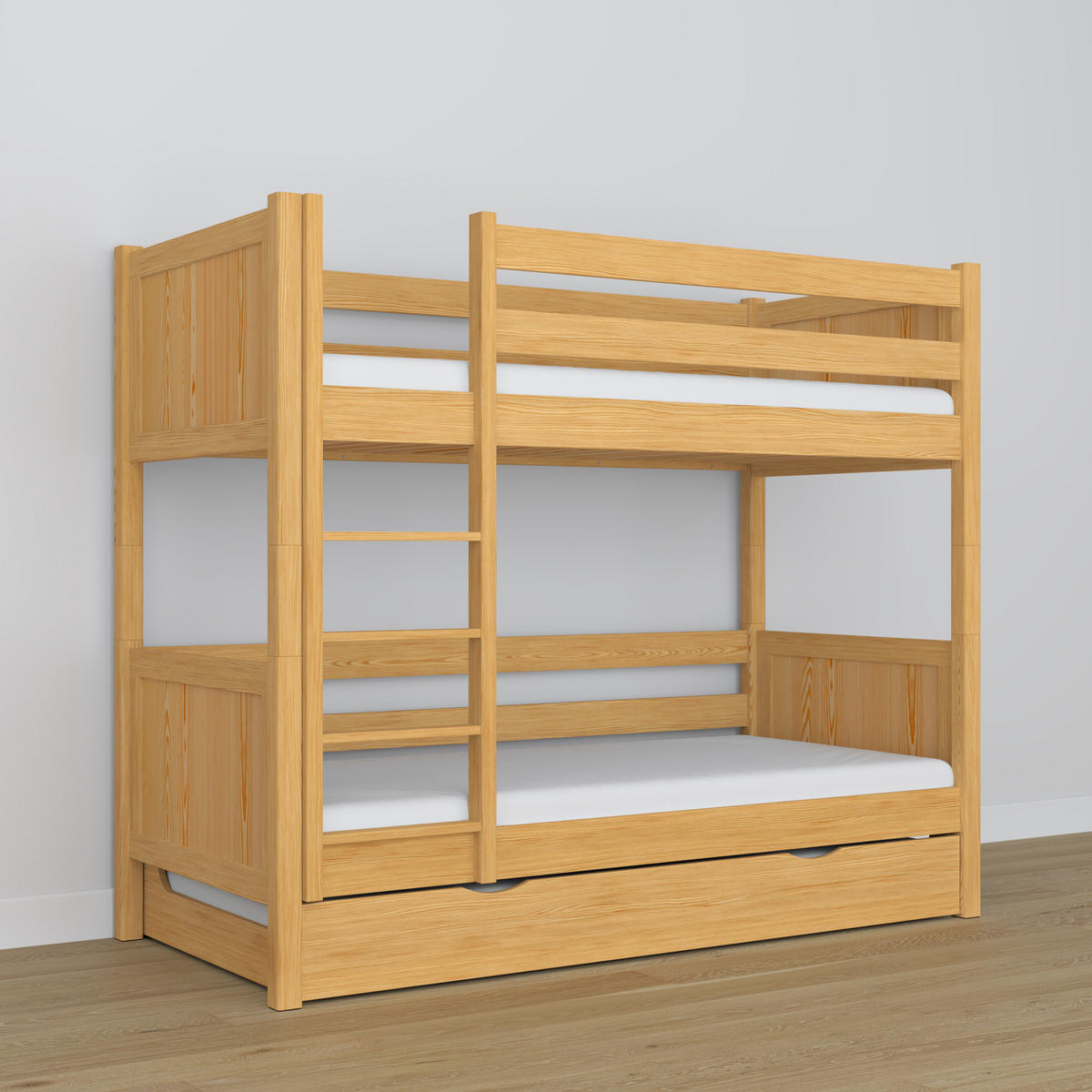 ETAGENBETT N02 mit Matratzenschublade Naturkiefer 90/190 - Hellbraun/Braun, Naturmaterialien/Holz (90/190cm) - N-Wood