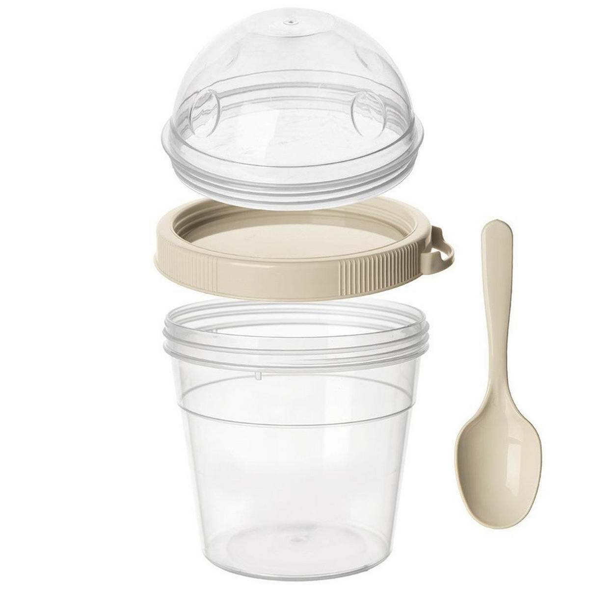 JOGHURTBECHER mit Löffel für die Lunchbox 400 ml - Cappuccino, Kunststoff (11.5/13.5/10.5cm) - Orion 