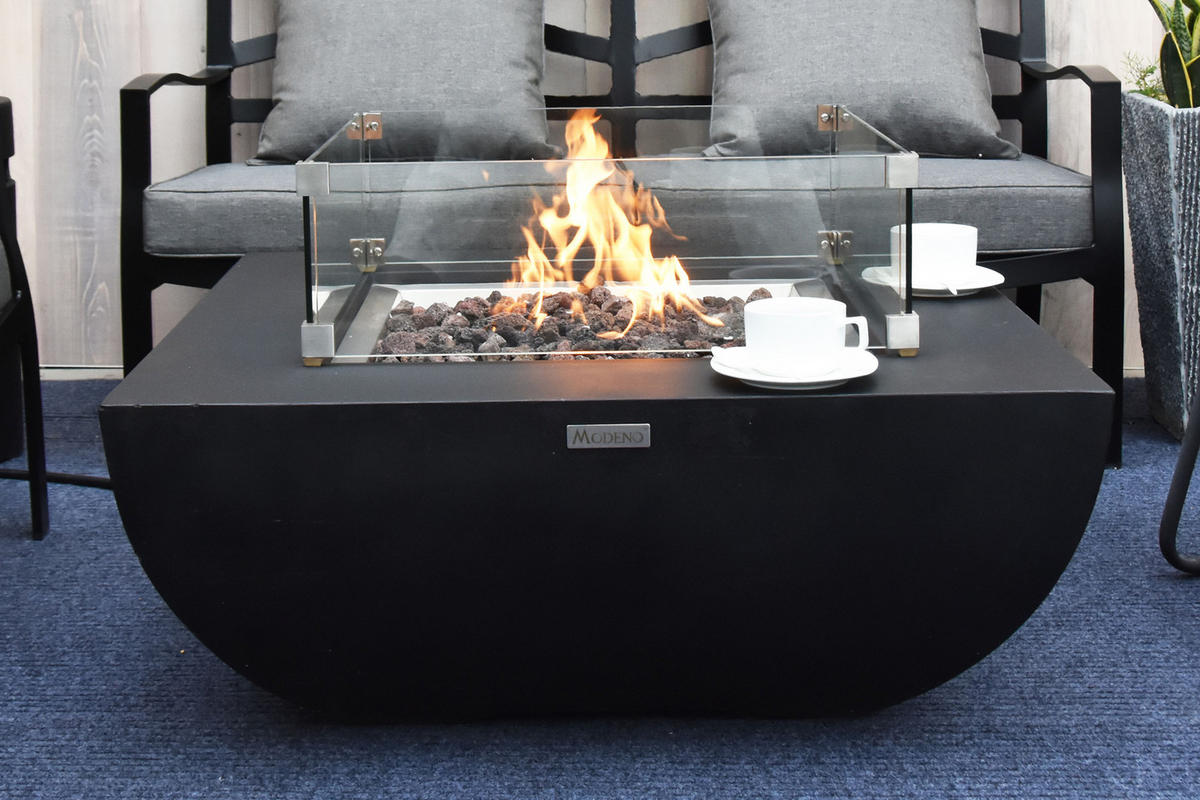 FEUERTISCH Aurora Gasfeuerstelle aus GFRC-Beton 87/87/36 cm - Schwarz, Stein (86/36/86cm) - Elementi