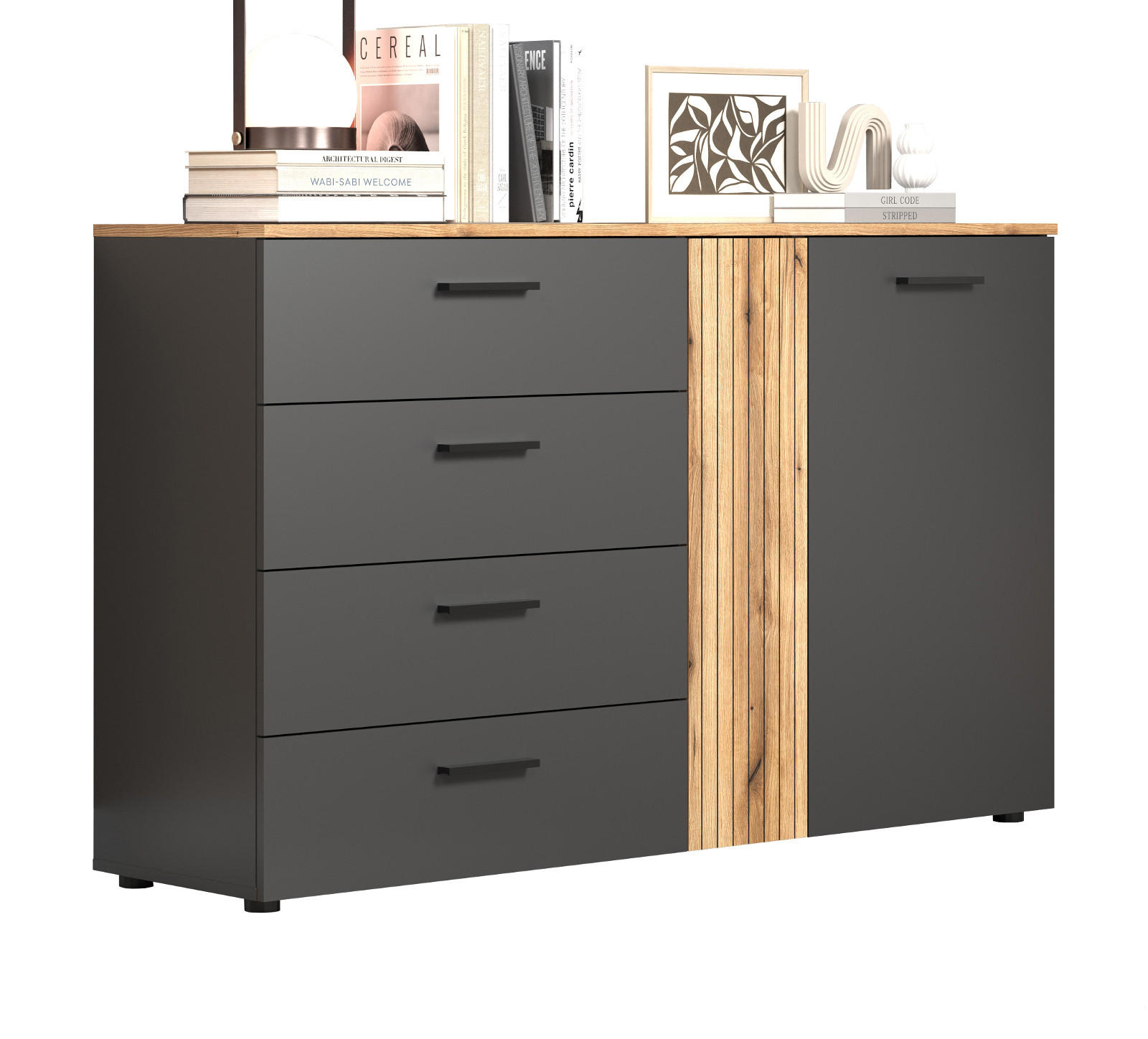 Top.Furn Sideboard Eiche, Grau, Anthrazit 139x86x38 cm