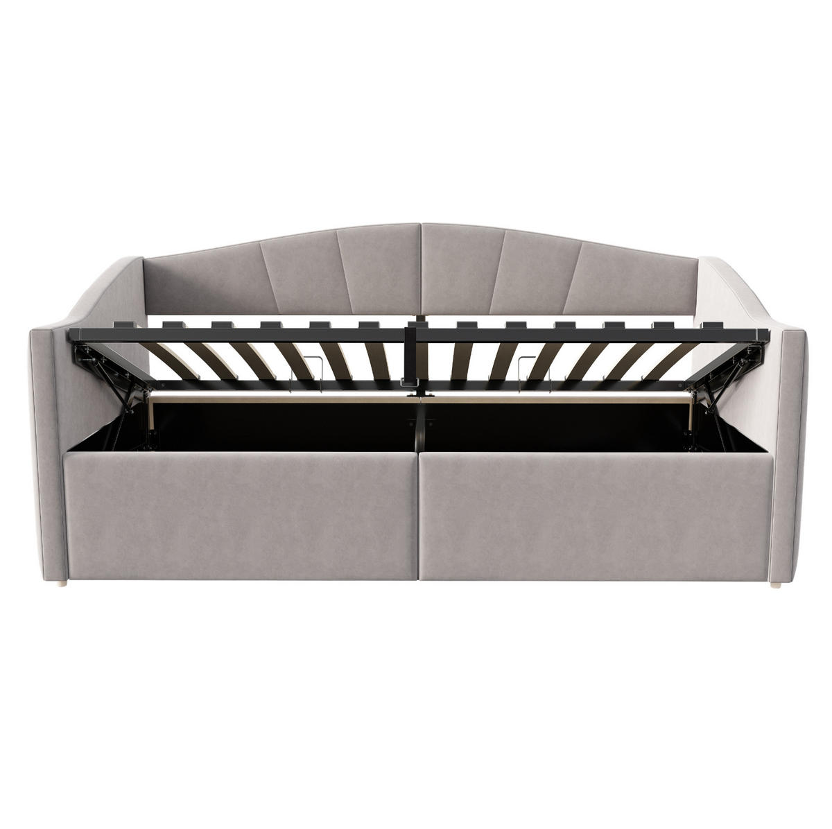 SCHLAFSOFA aus Samt 90x200 cm Hellgrau mit hydraulischem Stauraum und Lattenrost - Hellgrau, Textil (90/200cm) - IVMEU