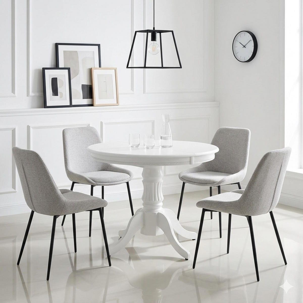 ESSTISCH rund Weiß ausziehbar Echtholzfurnier 90/90/75 cm - Weiß, Holz (90/90/75cm) - designimpex