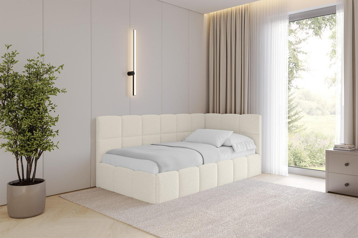 EINZELBETT Jugendbett mit Bettkasten Links, mit Matratze - LIVY 100x200 Beige - Hellbraun, Holzwerkstoff/Textil (100/200cm) - ALTDECOR