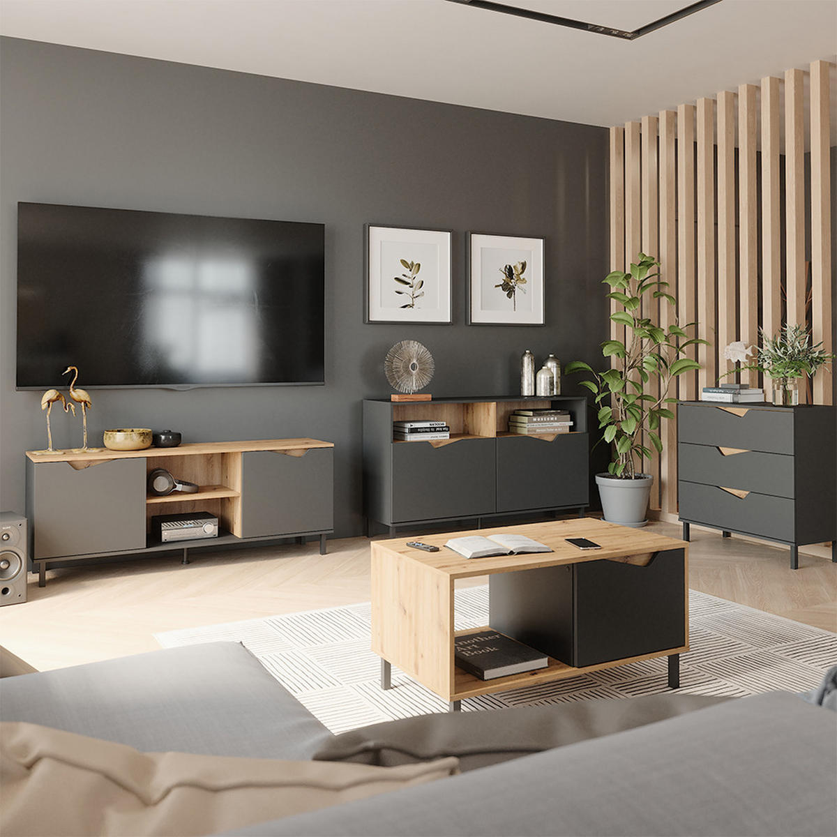 KONFERENČNÍ STŮL Marelle Antracit/Artisan - antracitová, kompozitní dřevo (50/90/47cm) - Vicco