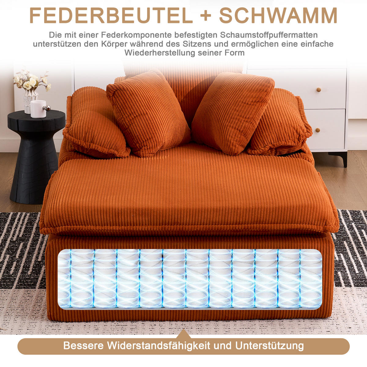 RECLINER Sofa Cord ergonomisch und ohne Montage 177/122/92 cm Orange - Orange, Textil (122/92/177cm) - Redom