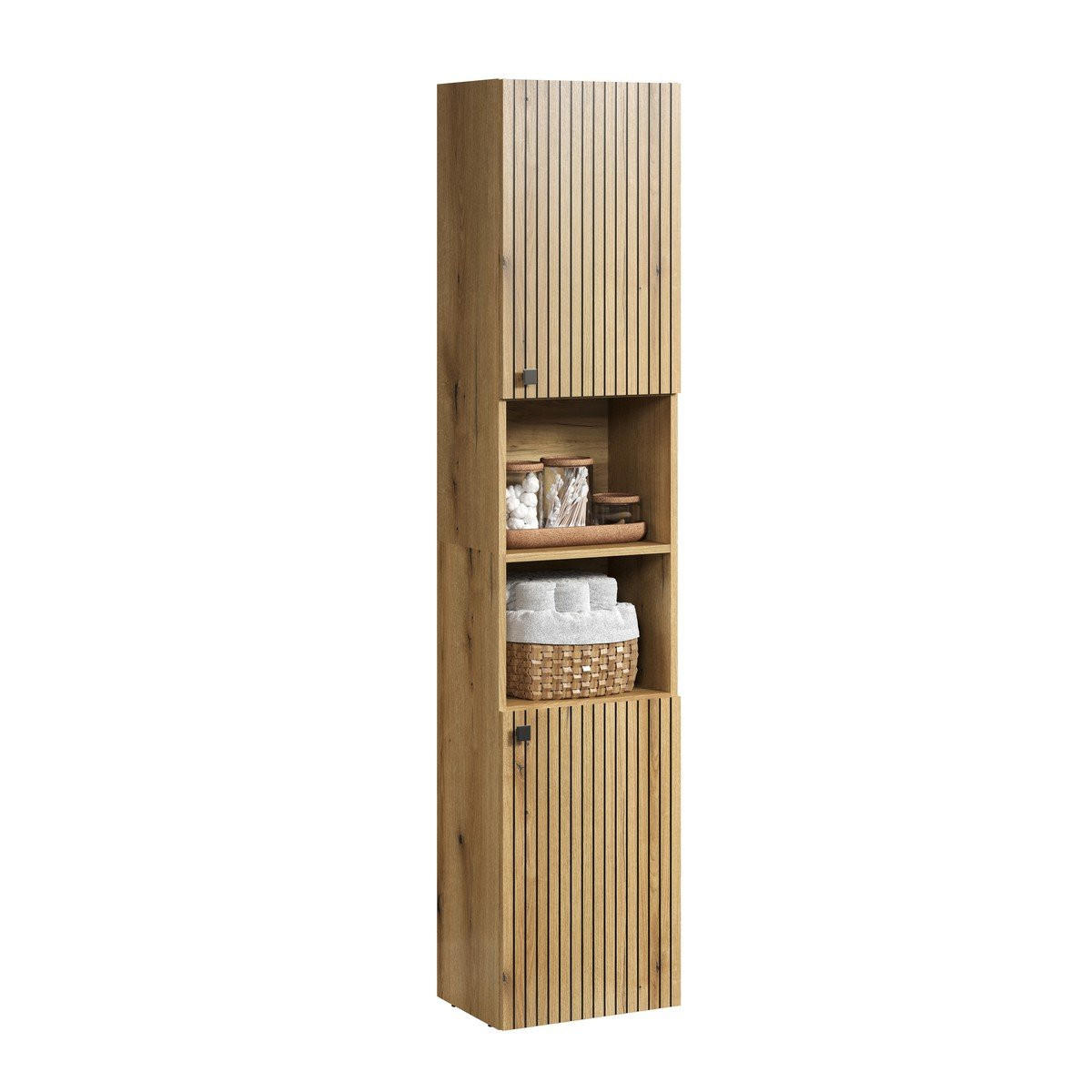 BADEZIMMERSÄULE mit Rillen, 2 Türen und 2 Fächern - purebliss 112/15/44,5 cm - Eichefarben, Holzwerkstoff (40/186/31cm) - Trendteam
