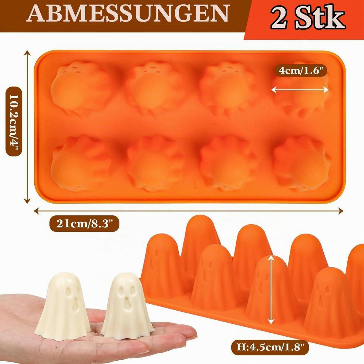 PRALINENFORM 2-teiliges Set Geister Silikon Halloween - Orange, Kunststoff