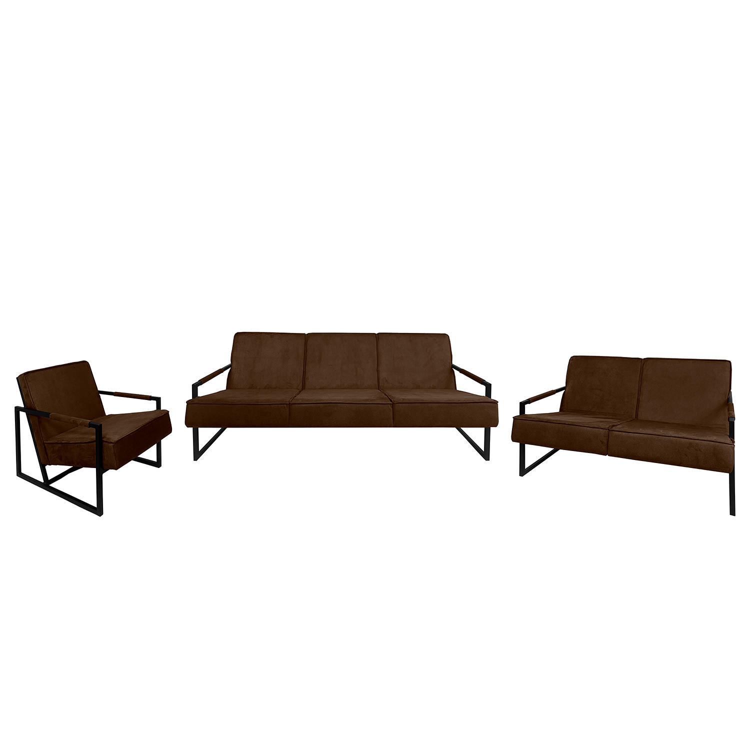 POLSTERGARNITUR (3-2-1) - Strukturstoff - Braun, Textil (1/1/1cm) - home24