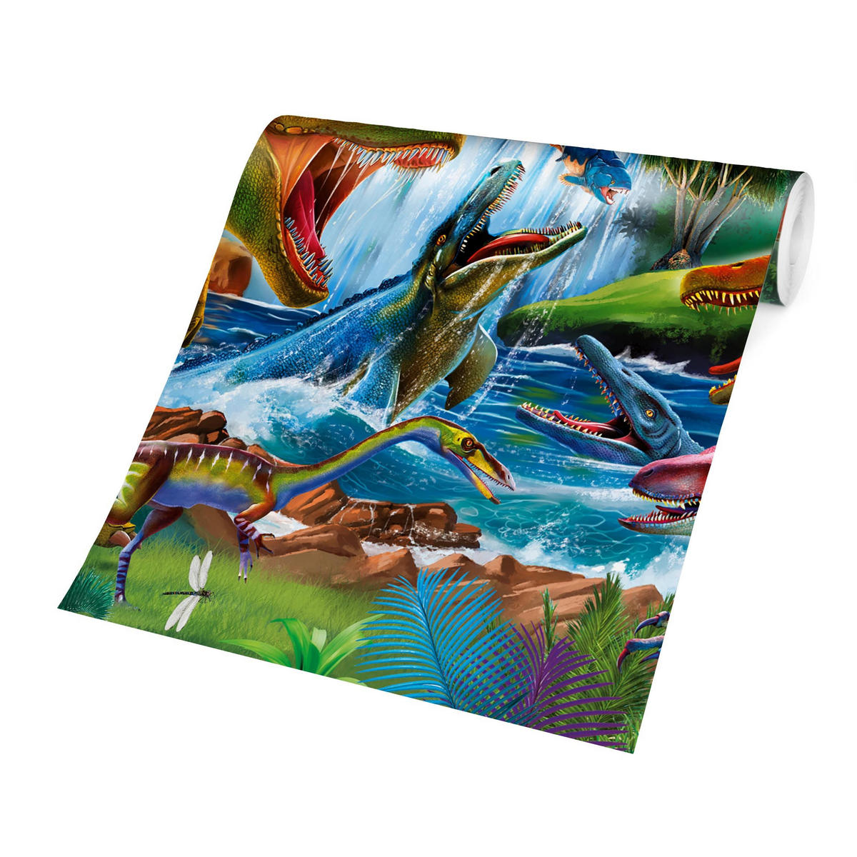 FOTOTAPETE Dinosaurier im Urzeitgewitter 432/290 cm - Multicolor, Papier (432/290cm) - Bilderwelten